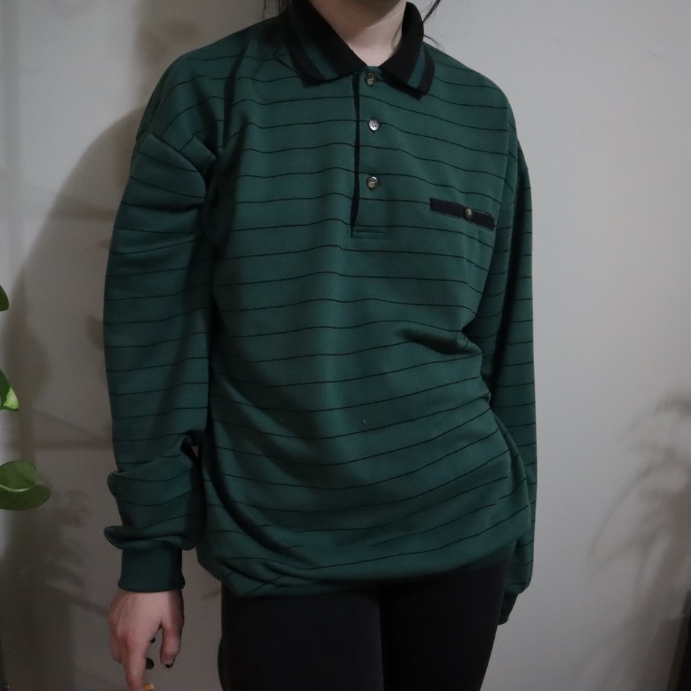 collared green stripped sweater